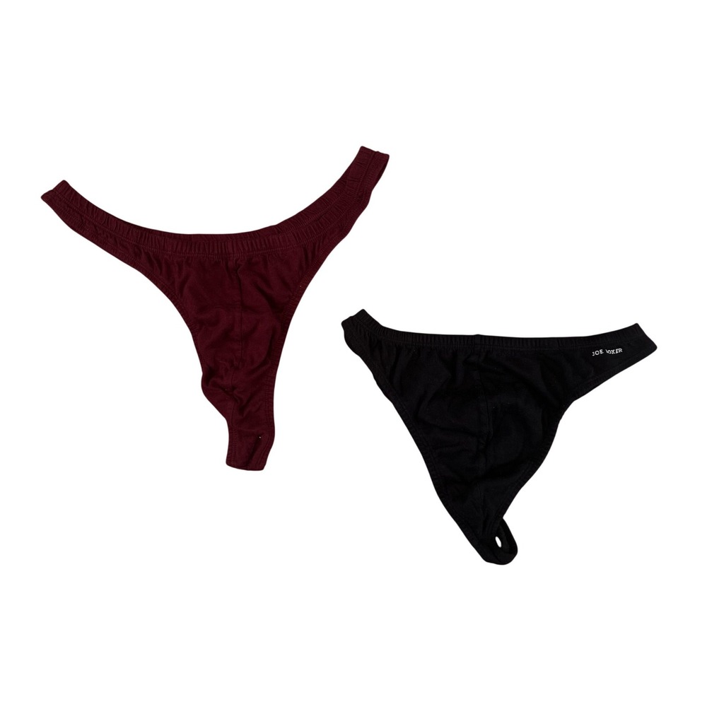 Joe Boxer Mens String Bikini Thong Underwear 2 Pack Black Burgundy Large Medium